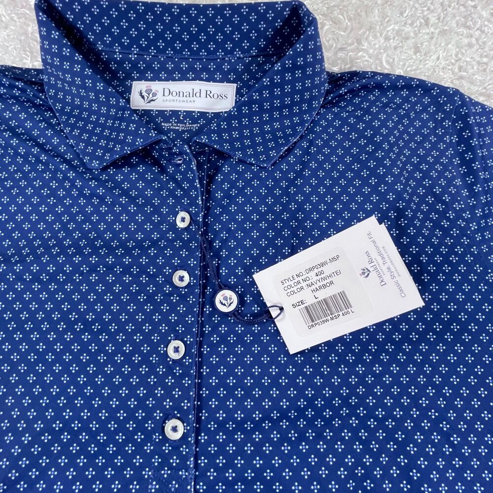 NWT Donald Ross Sportswear Golf Polo Navy Blue Women's Large L Bell McCoy Logo - Picture 5 of 14